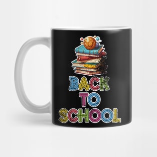 Back to School Stack of Books Distressed Type Mug